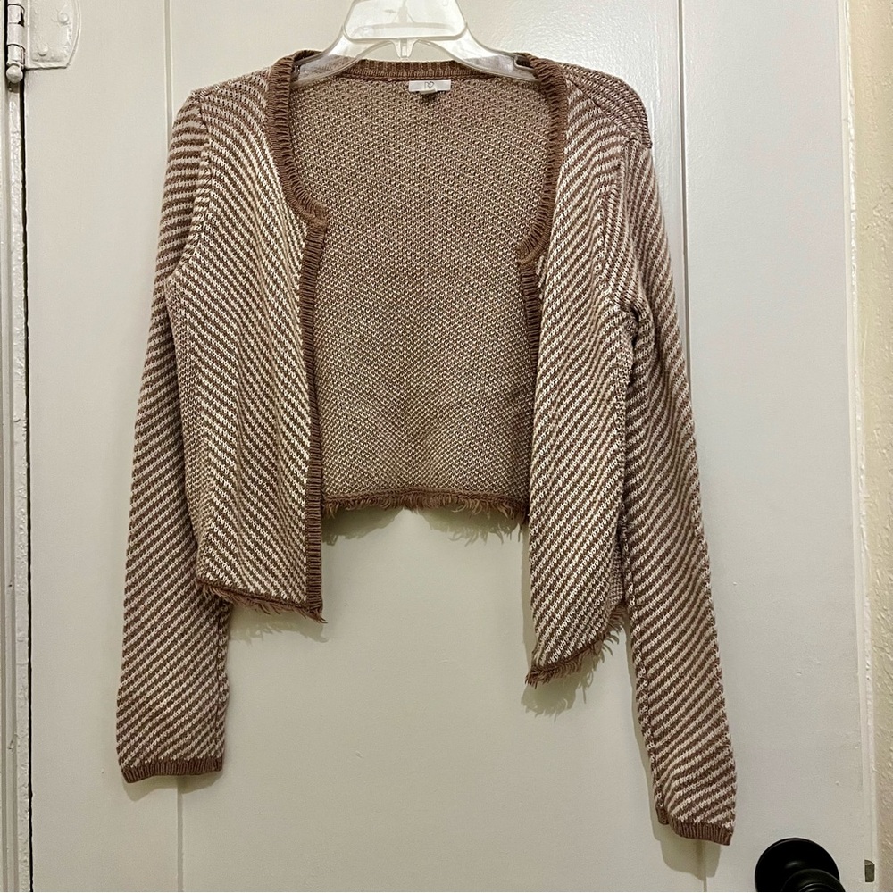 BP Cropped Striped Brown and Cream Women's Sweater - Size M